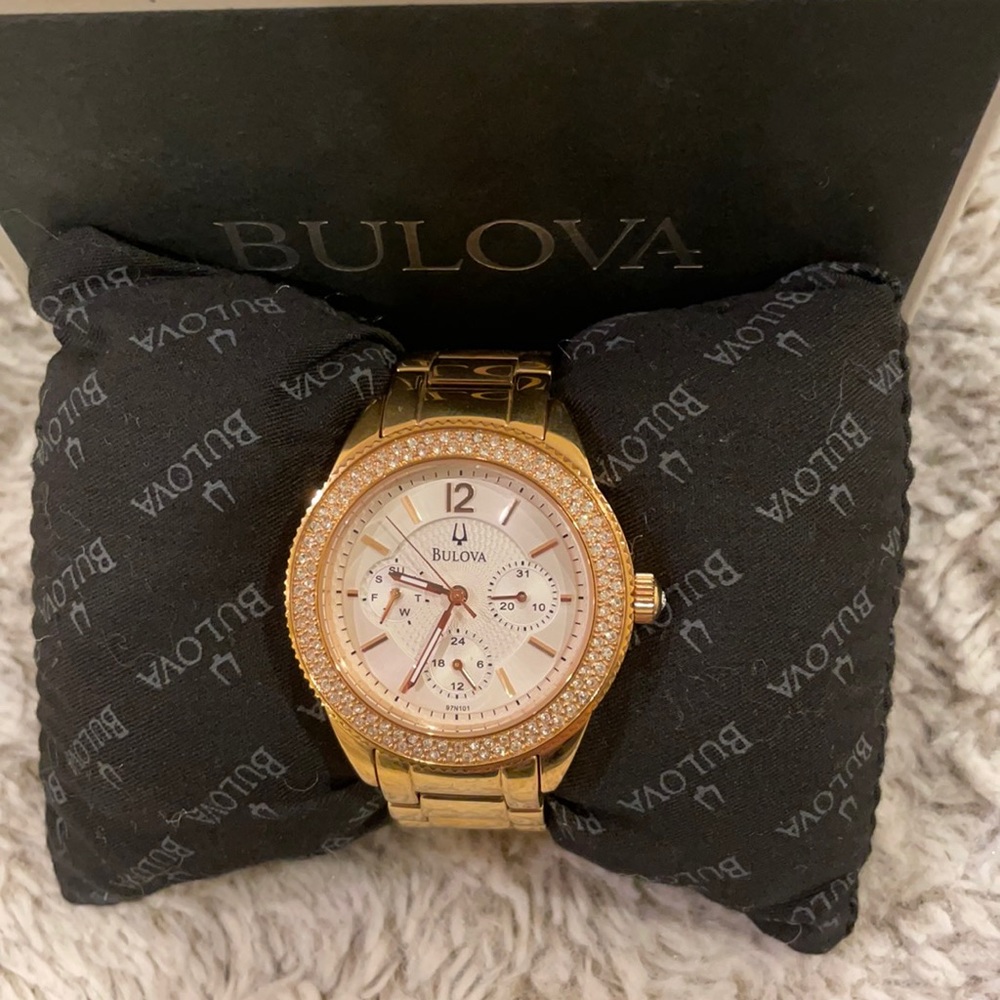 BULOVA GOLD WATCH WITH SWAROVSKI CYSTAL